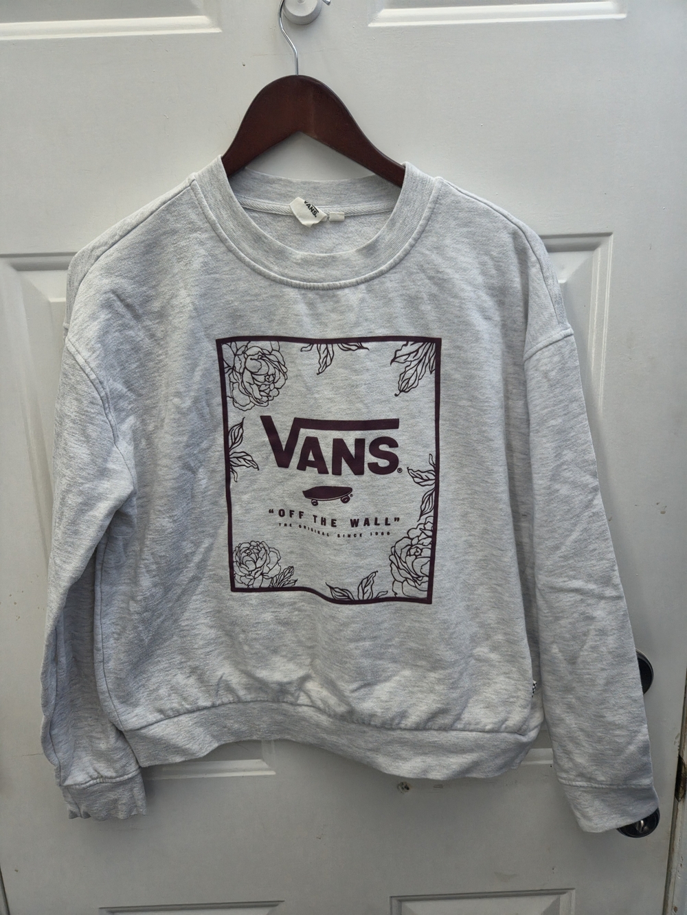 Vans Men's Light Gray Floral Logo Crewneck Sweatshirt